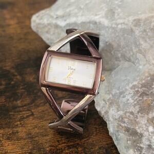 Vintage Watches Vivani Geometric Bronze Silver Quartz Modern Art Deco Style